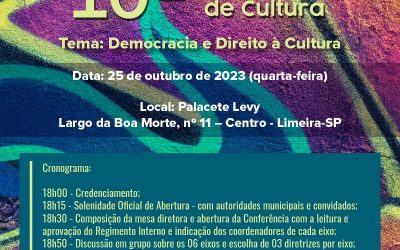 10ª Conferência Municipal de Cultura acontece nesta quarta-feira (25), no Palacete Levy